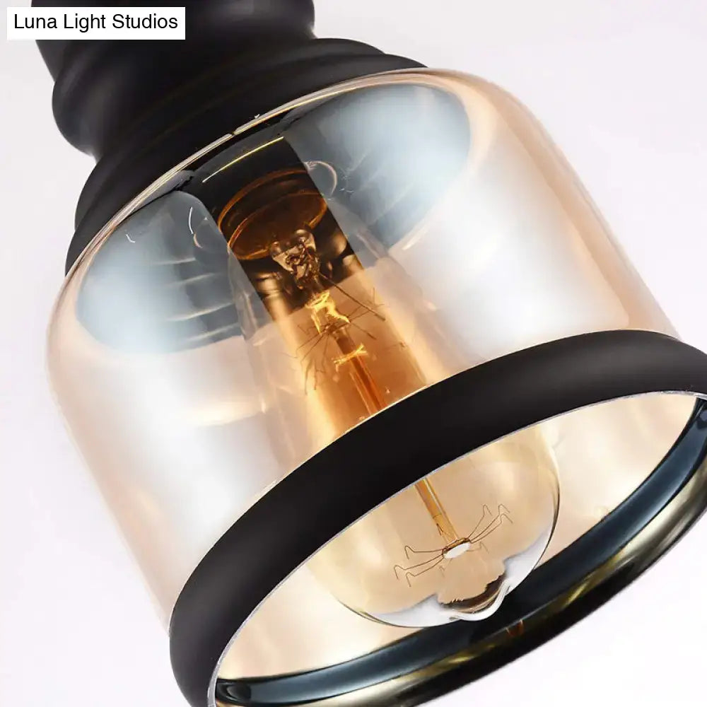 DecorBites black industrial cylinder pendant lighting with amber glass and vintage bulb for living room pendant lighting
