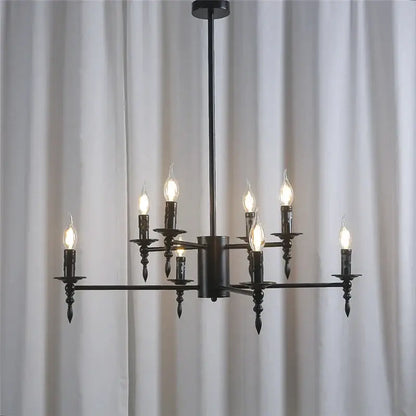 Black wrought iron art candle chandelier pendant light with nine candle style bulbs for living room decorbites