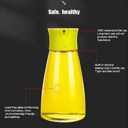 A clear glass 170ml seasoning bottle with bright yellow abs cap filled with golden oil for soy sauce use