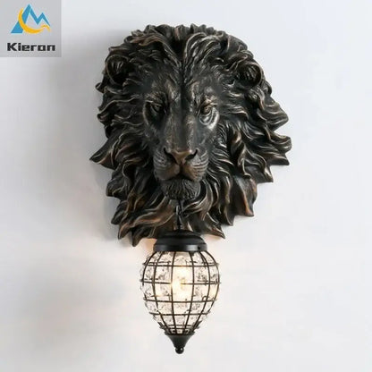 Bronze lion head wall lamp with crystal-encased bulb decorbites lion head for elegant living room decor