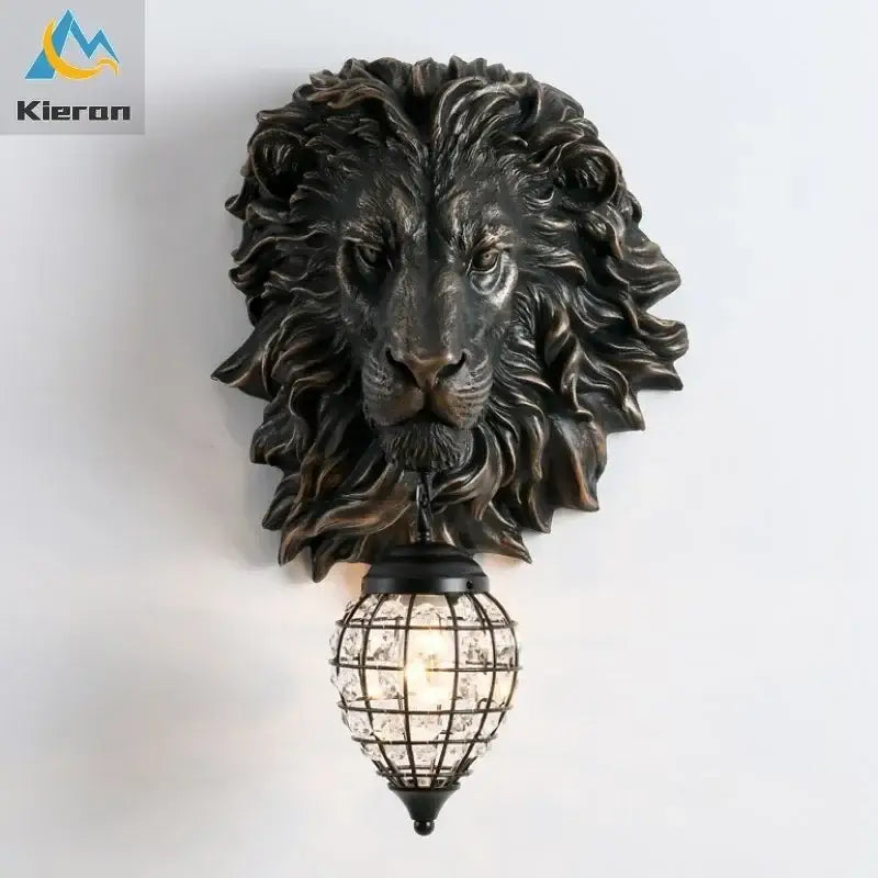 Bronze lion head wall lamp with crystal-encased bulb decorbites lion head for elegant living room decor