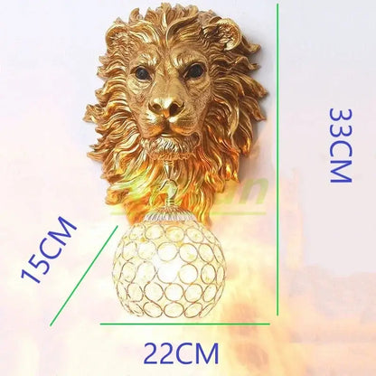 Black lion head wall lamp with crystal globe light fixture for living room decorbites lion head wall lamp