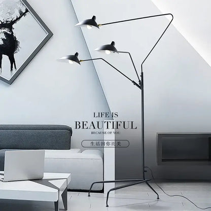 Black metal 3-arm floor lamp with adjustable arm shades for living room decorbites adjustable arm design