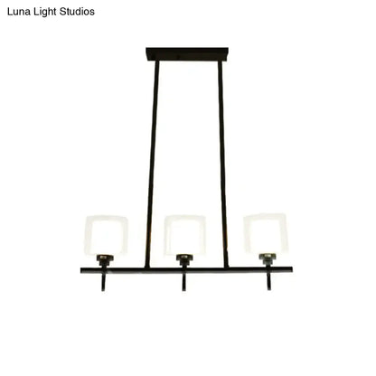 Black metal 3 light cylinder chandelier with three square frosted glass shades for dining room 110v-120v e26 e27 lamp