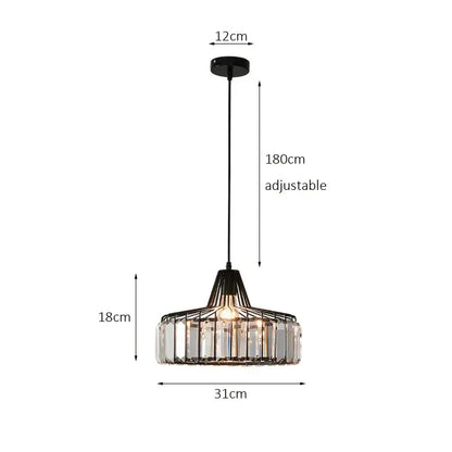 Black metal crystal kitchen pendant lamp with clear prisms and adjustable 180cm hanging length decorbites crystal kitchen pendant