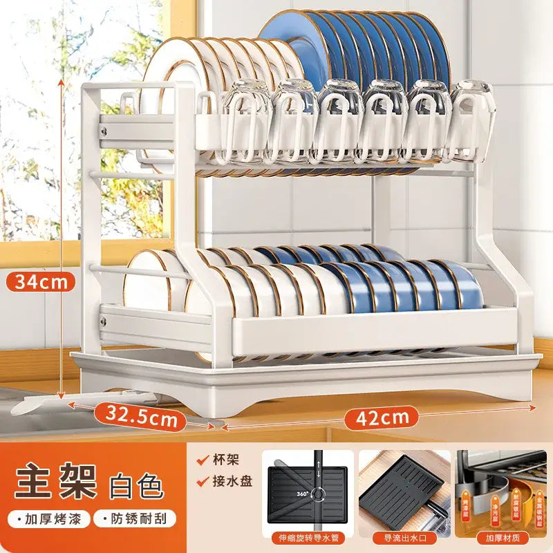 White two-tier kitchen dish drainer with sleek modern design and sturdy construction for decorbites kitchen dish storage