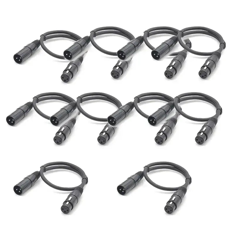 Black metallic dmx cable with coiled black xlr connectors for stage lighting and stage lighting console use