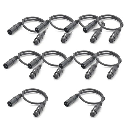 Black metallic dmx cable with coiled black xlr connectors for stage lighting and stage lighting console use