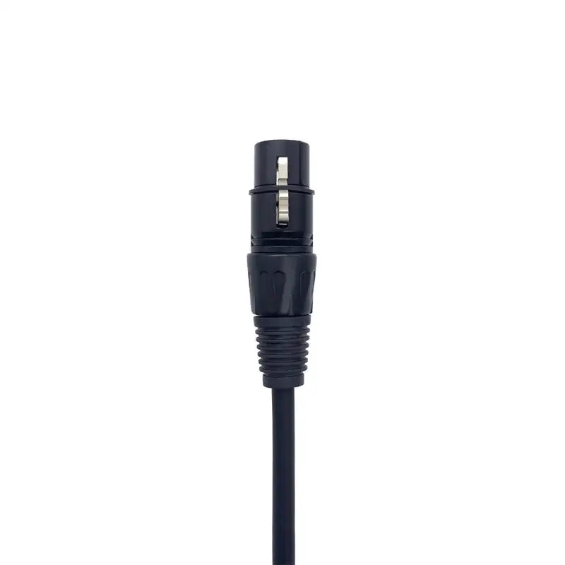 Black metallic dmx cable with black xlr male connector and threaded locking for stage lighting console use
