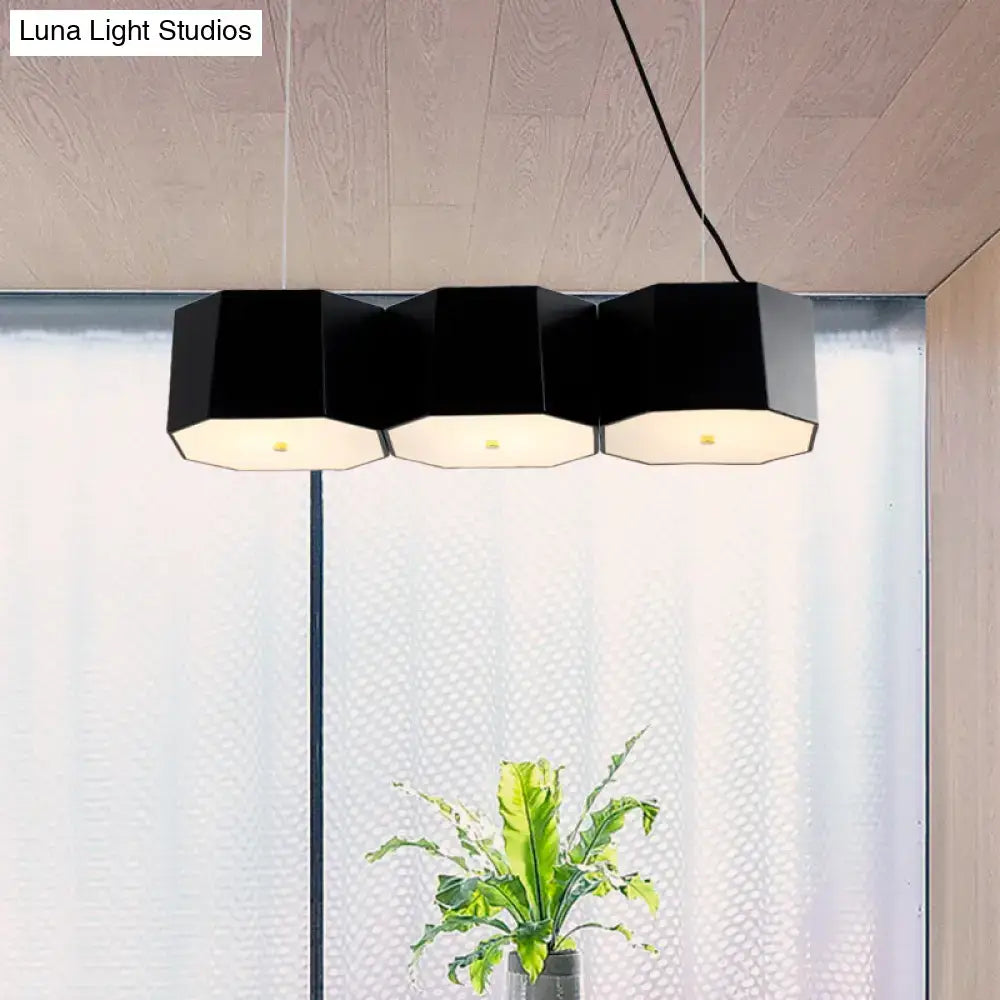 DecorBites black nordic island light with three illuminated octagon metal shade fixtures for dining room ambiance