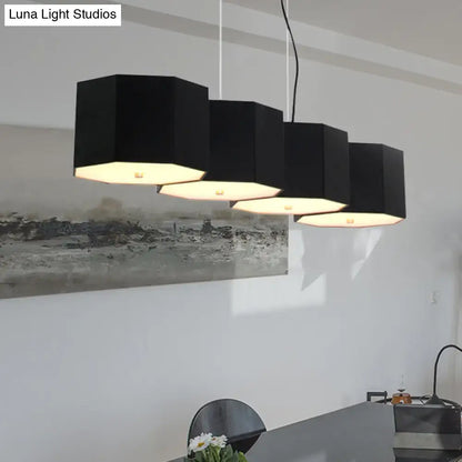 DecorBites black Nordic island light with octagon metal shade and warm glowing interior for dining room lighting