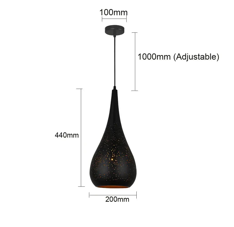 Black perforated iron hollow droplight pendant light with speckled texture and adjustable 1000mm hanging length for dining room decorbites iron hollow droplight
