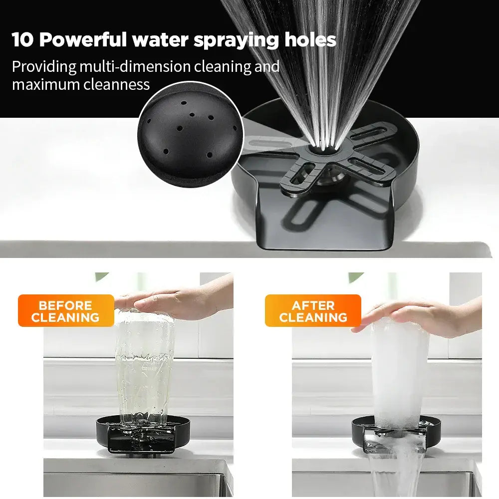Black plastic automatic glass rinser and cup washer spray nozzle with ten powerful holes for home kitchen cleaning