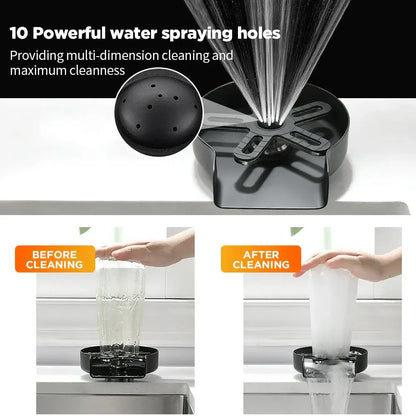 Black plastic automatic glass rinser and cup washer spray nozzle with ten powerful holes for home kitchen cleaning