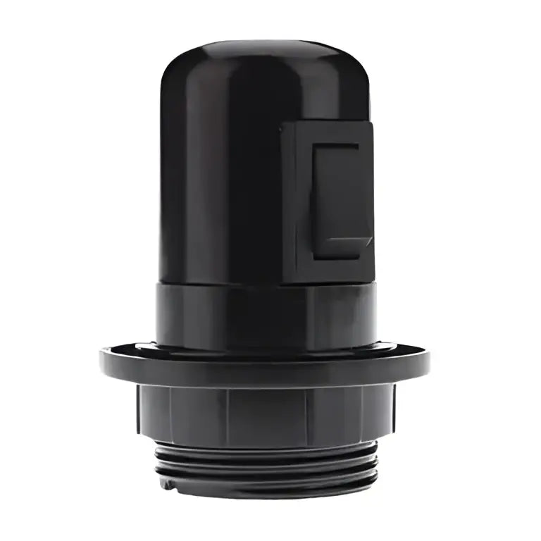 Black plastic e27 socket lamp base with rectangular switch and threaded base for bedroom use