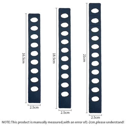 Three navy blue silicone strap blade protectors with oval cutouts for decorbites knife blade protectors set
