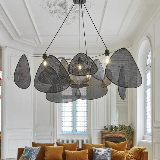 Black mesh pendant chandelier with irregular teardrop shades in decorbites black rattan ceiling dining room light