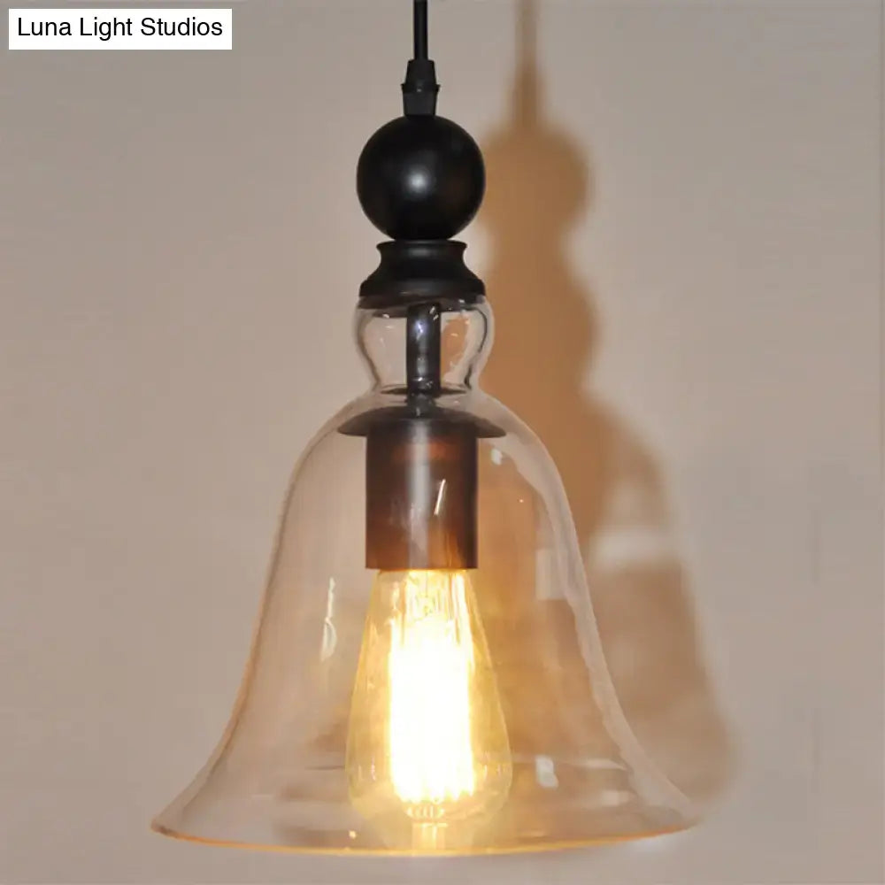 Decorbites™ aldhibah black rustic pendant lamp with warm-toned bell glass and black metal fixture featuring edison bulb