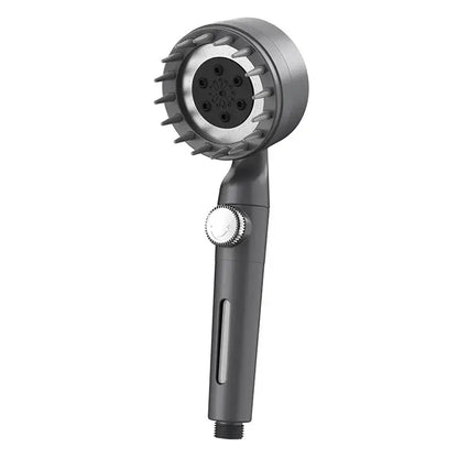 Gray handheld shower head with multiple nozzles and textured grip from decorbites adjustable high pressure 3 modes model