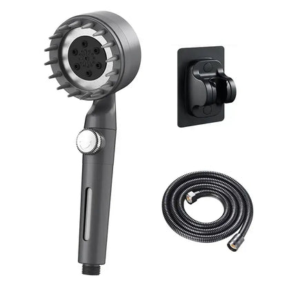 Black matte finish decorbites adjustable high pressure shower head with circular spray face and textured grip handle