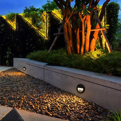 Black circular ip65 waterproof embedded step lights in concrete planter for outdoor decorbites 3w ip65 use