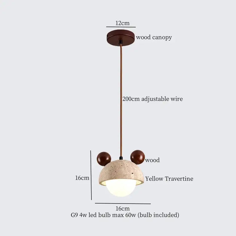 Cute yellow travertine pendant light with wooden ears and bronze canopy complements decorbites black travertine led style