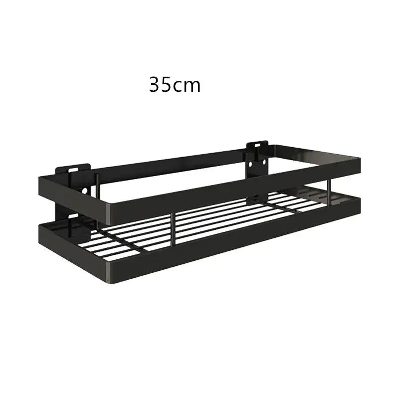 Black metal two tier bathroom shelf shower with sleek modern design and 35cm length for shelf shower storage