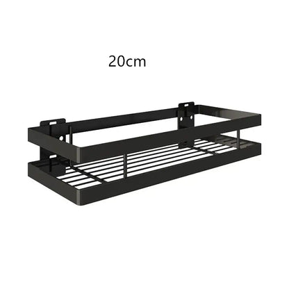 Black two tier metal bathroom shelf with sleek modern design for bathroom shelf shower storage and organization