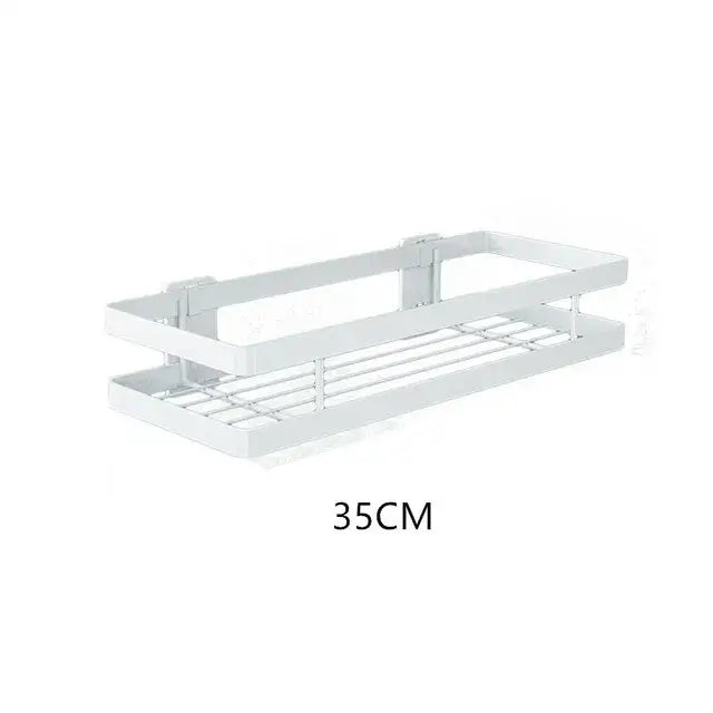 White metal double-tiered bathroom shelf with 35cm length for bathroom shelf shower storage and organization