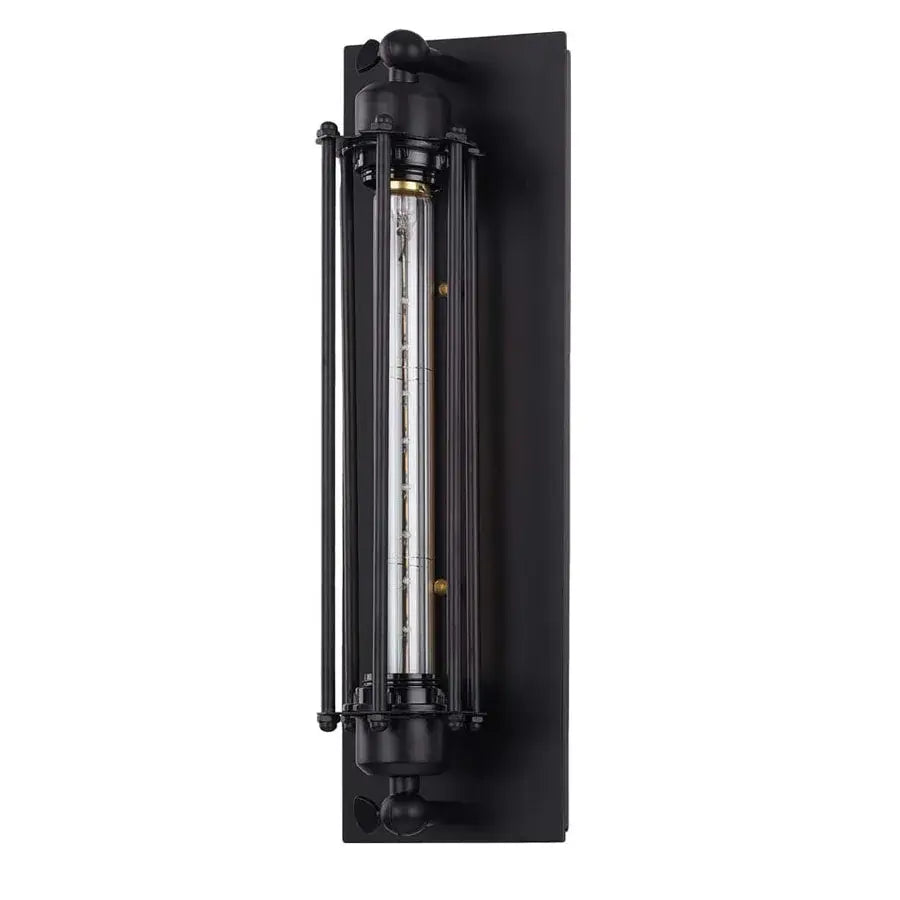 Black vintage industrial wall sconce with vertical glass tube brass accents and Edison bulb for bedroom decorbites black vintage