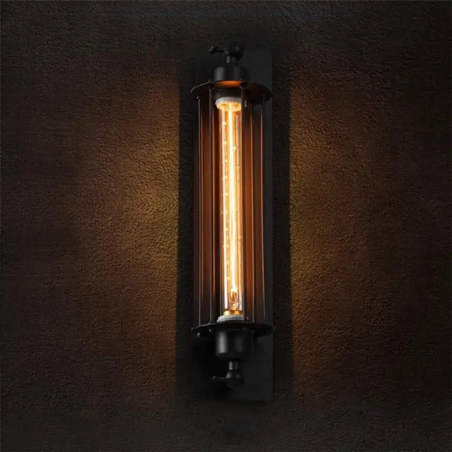Black vintage industrial wall sconce by decorbites with black metal frame and illuminated edison bulb for bedroom decor