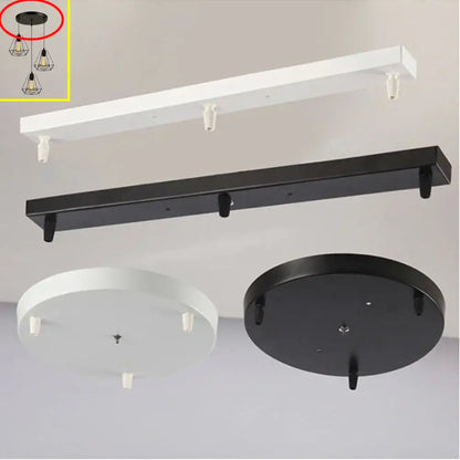 Black and white metal base canopy plate with adjustable hooks for hanging pendant light chandelier in dining room