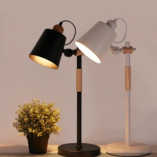 Black and white adjustable wood desk lamp with wooden accents ideal for bedroom study decorbites adjustable wood desk
