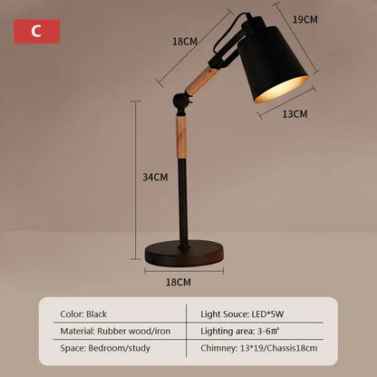 Black desk lamp with matte finish and adjustable wood arm in rubber wood and iron for bedroom study decorbites adjustable wood desk