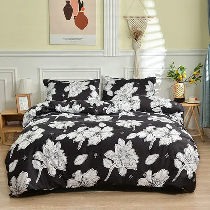 Black and white branch flower duvet cover set featuring bold white floral pattern on black fabric for bedroom decorbites branch flower
