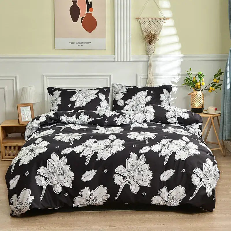 Black and white branch flower duvet cover set with bold white floral pattern for bedroom decorbites branch flower bedding