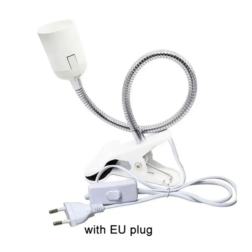 White decorbites clip desk light with flexible metallic gooseneck and EU plug for bed headboard use