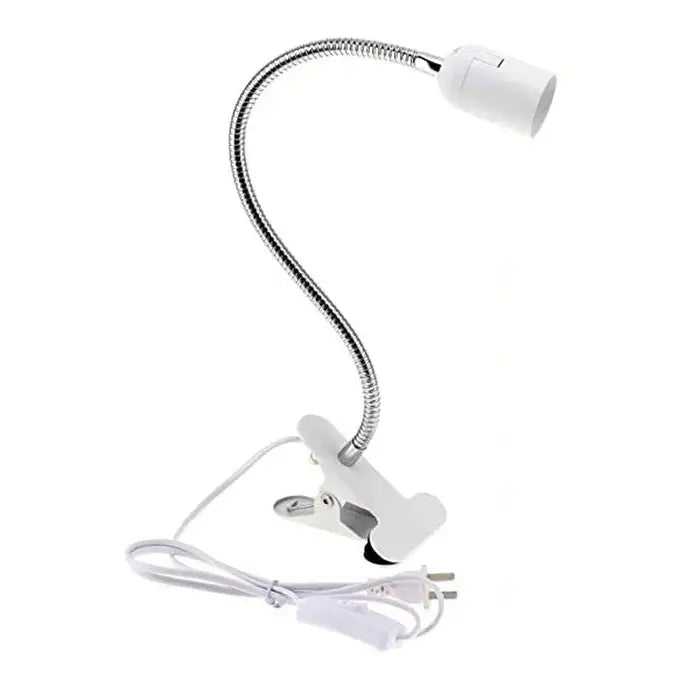White clip-on desk light with flexible metallic gooseneck and standard socket by decorbites clip type ensures easy use