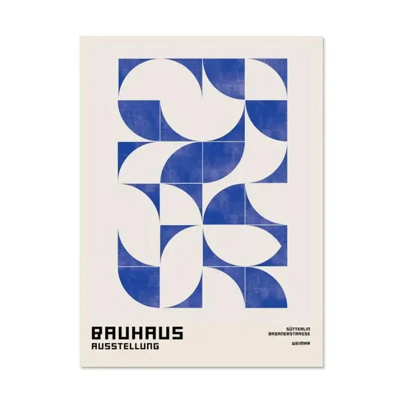 DecorBites™ black and white modernism canvas print featuring blue and white bauhaus exhibition home wall art