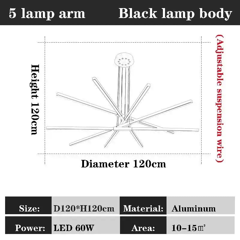 Black nordic minimalist aluminum ceiling lamp with five slender arms for modern living room decorbites black nordic chandelier