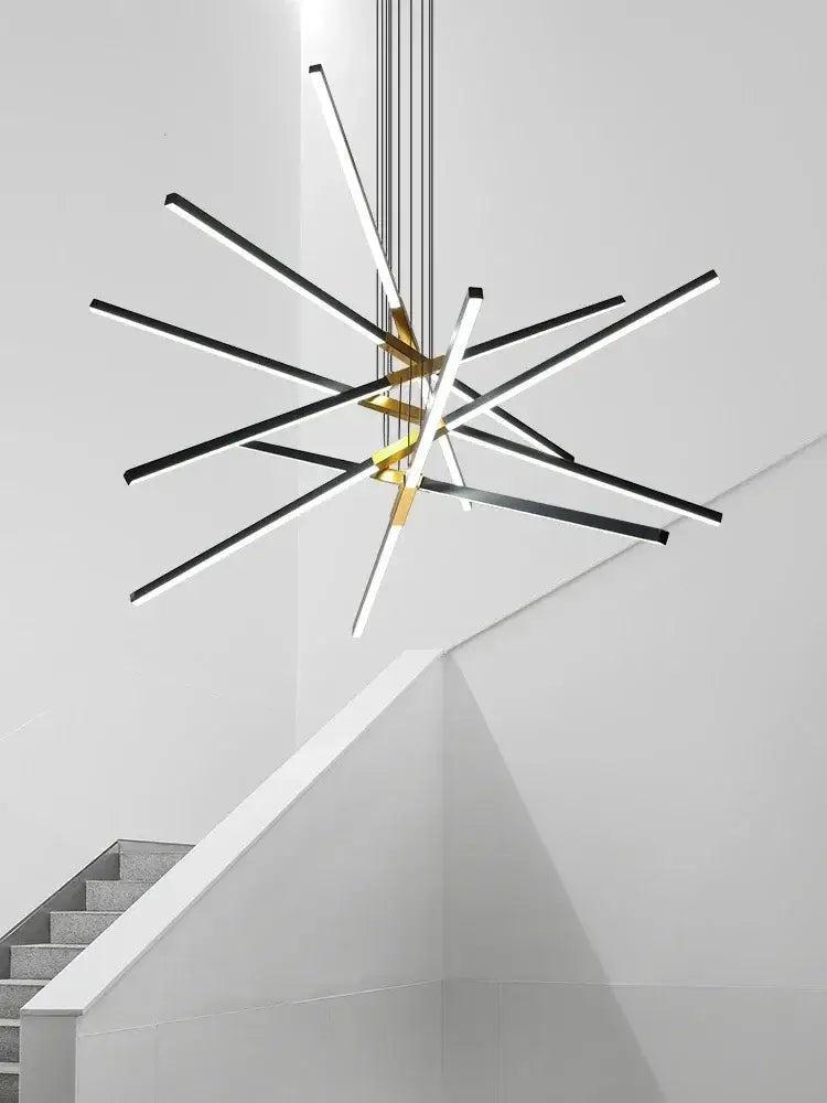 Modern geometric black Nordic minimalist chandelier with white LED arms and central gold-toned hub for living room decorbites black Nordic