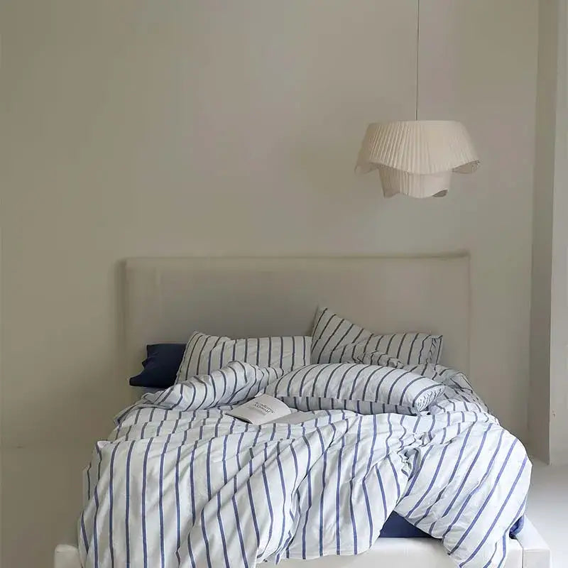 Blue and white striped cotton duvet cover set with soft textured fabric finish for bedroom bedding cover set
