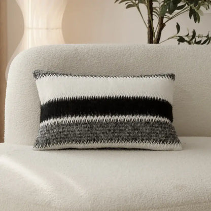 Black and white striped knitted crochet cushion cover with textured pattern for living room decorbites cushion cover