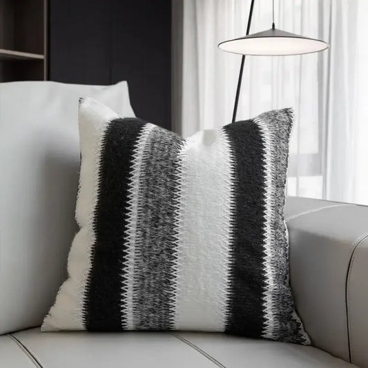 Black and white striped knitted crochet cushion cover with textured pattern for living room decorbites knitted crochet decor