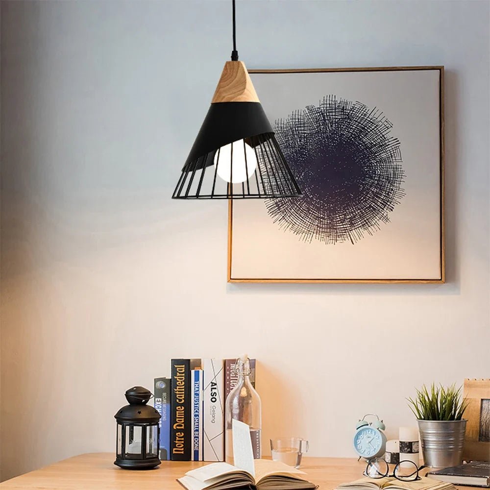 Black Wood Industrial Pendant Light - Decorbites