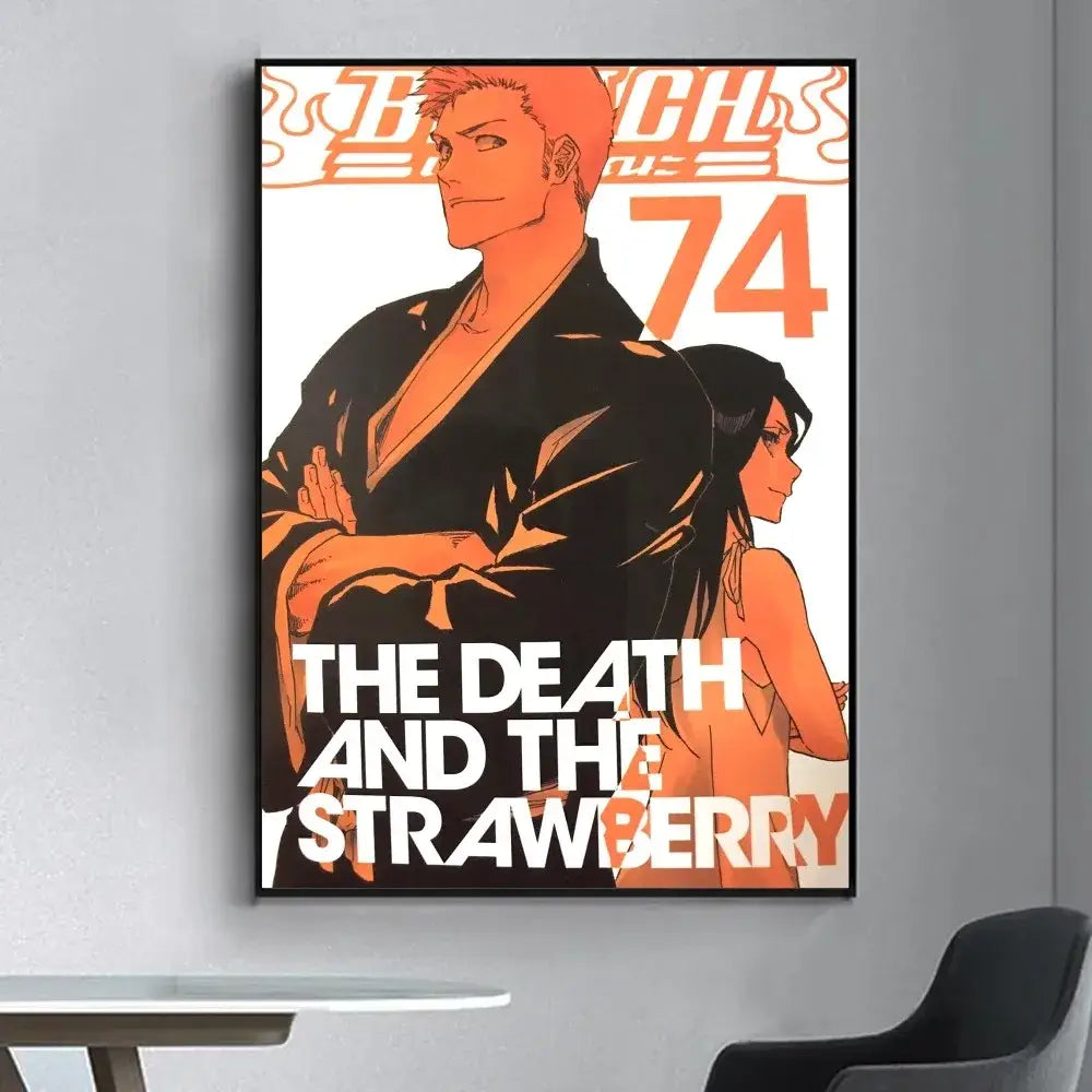 Decorbites bleach anime poster featuring orange and black characters titled the death and the strawberry for living room wall sticker fancy