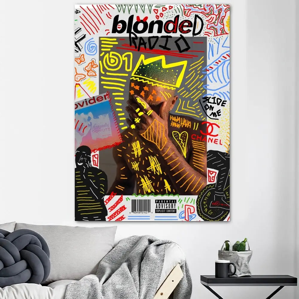 Vibrant graffiti-style billie eilish blonde album poster print in bold colors ideal for home decor and oceans poster prints
