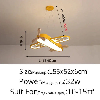 Yellow airplane-shaped led wood ceiling light with wooden propeller and gold accents for kids bedroom decorbites led wood
