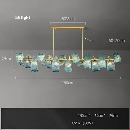 Blue and gold petal glass led copper pendant light with 16 translucent shades for elegant dining room decorbites g9 led lighting