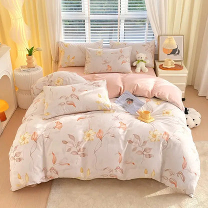 Soft pastel floral duvet cover with yellow and peach blossoms on cream background decorbites cotton single bedding